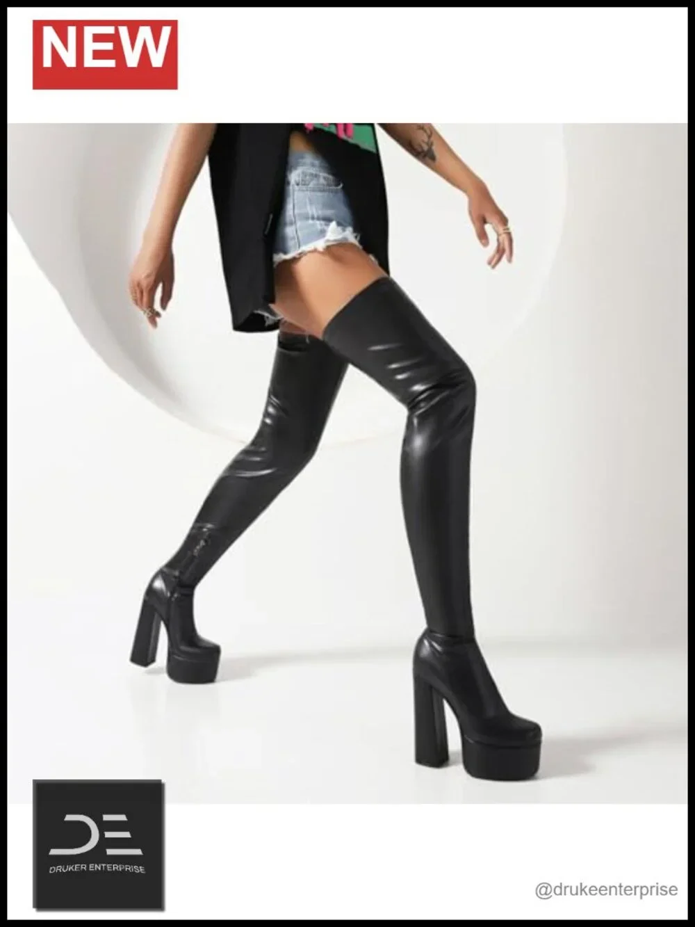 Stretch Overknee Boots Platform Block Heels Dance Comfort